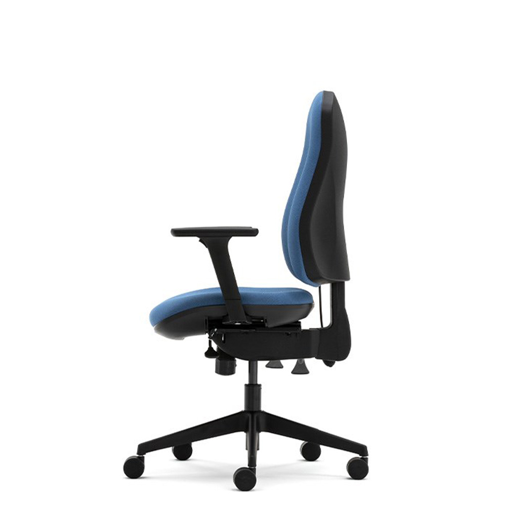 Orthopaedica 90 office chair, with curved seat and back, adjustable arms, pump up lumbar and castor base.