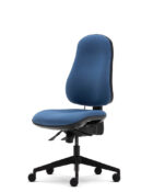Orthopaedica 90 chair (no arms) showing curved seat nad back, black swivel base with castors, black lever mechanisms.