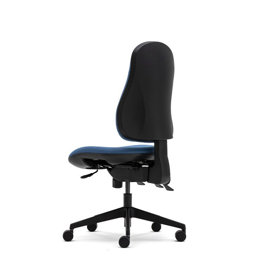 Orthopaedica 90 chair highlighting optional 50mm seat depth adjustment. Upholstered seat and back and swivel base.