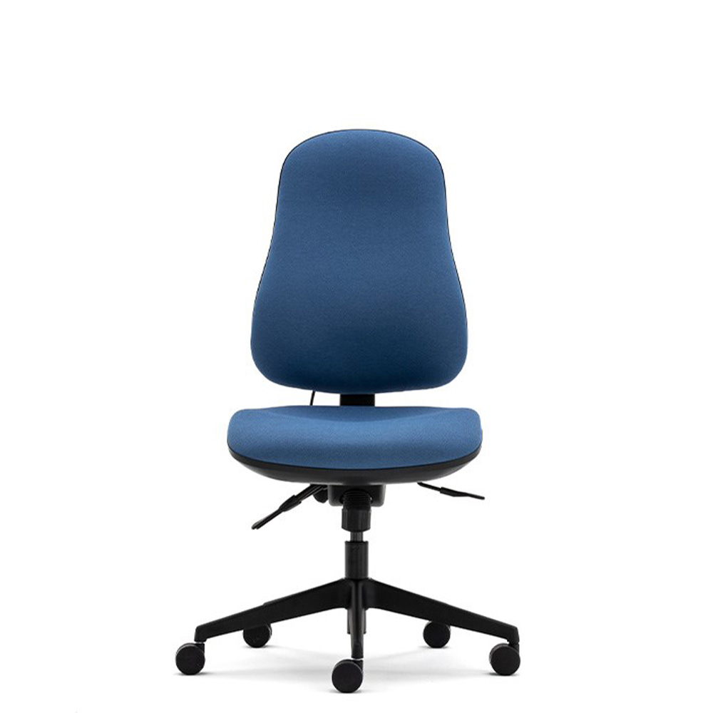 Orthopaedica 90 chair front view highlighting upholstered seat and back (no arms) and black base and lever features.