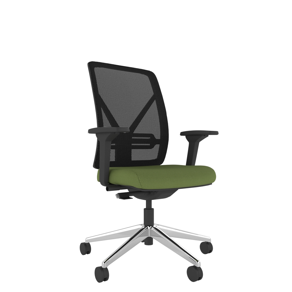 Sleek Ergonomic Task Chair with airflow-enhancing mesh back for comfort. Synchro mech, adjustable arms, polished chrome base.