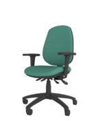 ESC13 Athlete high back ergonomic chair with green fire retardant fabric seat & back, black five-star base and adjustable arms. Shown with 3 lever mechanism. Gas lift height adjustable.