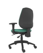 Back view of the ESC13 Athlete high back ergonomic office chair with upholstered seat & back, five-star base and optional adjustable arms. Upholstered in a green fire retardant fabric.