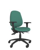 Athlete High Back ergonomic office chair with upholstered back, adjustable height and backrest, five-star black base and optional adjustable arms. Upholstered in a Green fire retardant fabric.