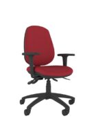 Athlete High Back ergonomic office chair with upholstered back, adjustable height and backrest, five-star base and optional adjustable arms. Upholstered in a Red fire retardant fabric.