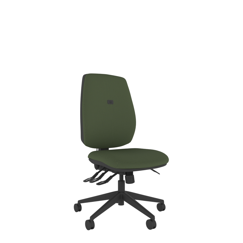 Coco ergonomic task chair with adjustable features to prevent musculoskeletal strain. No arms finished in Green upholstery.