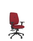 Red high back task chair designed for all-day comfort and posture support. With arms and seat slide adjustability.