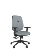 Grey high back chair from the Coco range. Featuring a double-curved seat to improve circulation, moulded back for comfort, and adjustable arms to suit all body types