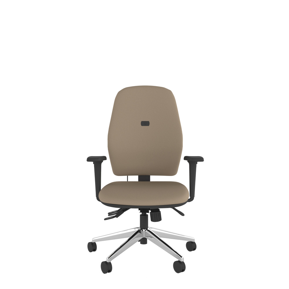 ESC11 Ergonomic Office Chair. Front view of the High Back Ergonomic Office Chair showing the high tri-curved backrest, waterfall seat, and polished chrome base.