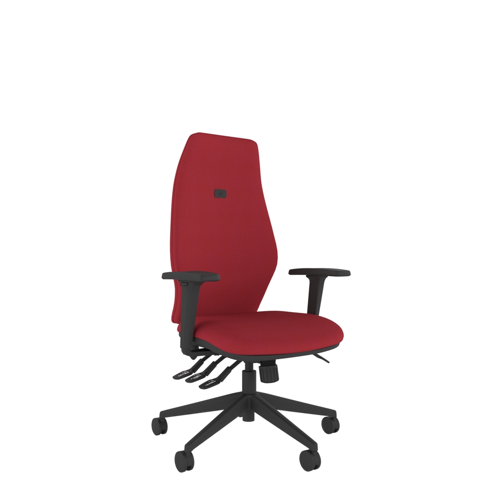 Red - Extra high back ergonomic office chair with four-way tri-curved backrest and adjustable lumbar support