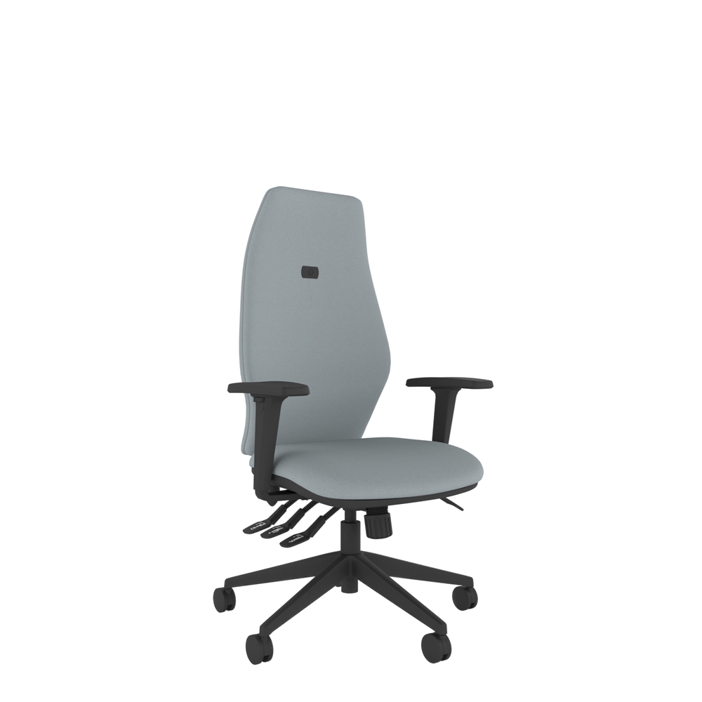 Fully adjustable ergonomic office chair with extra high upholstered backrest and posture support - with arms