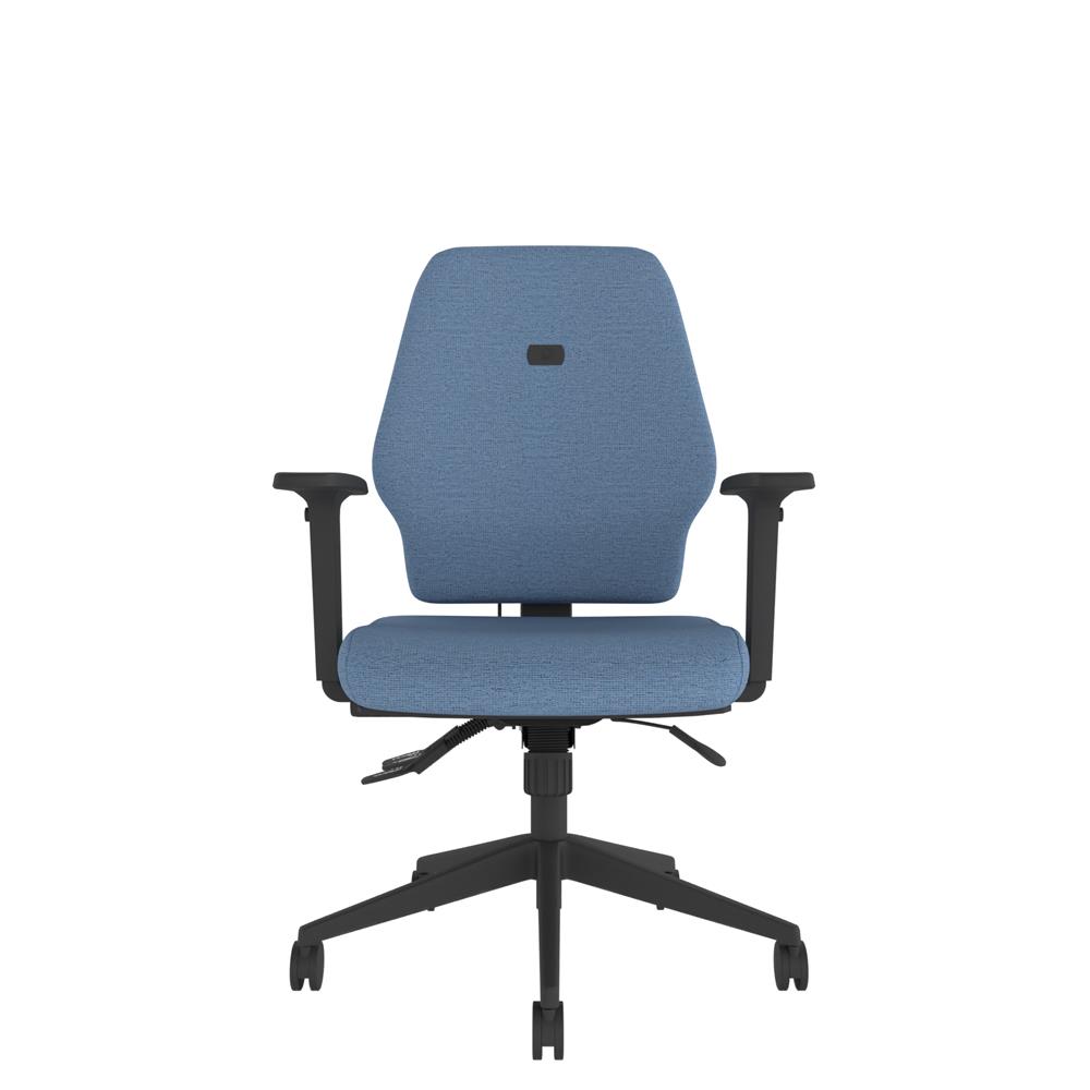 Me Ergonomic Office Chair - Heavy duty medium back chair with height adjustable arms, upholstered seat and back, black 5 star base with castors