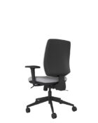 Coco chair with ratchet back height adjustment for tailored spine support. With adjustable arms, upholstered seat and back pad and black castor base.