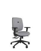 Coco medium back ergonomic office chair with heavy-duty 3-lever mechanism for precise adjustments. With adjustable arms and black swivel base.