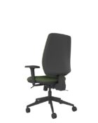 Coco chair with compact waterfall seat designed to reduce pressure on thighs, including adjustable arms and castor base.