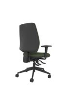 Coco chair with black moulded back, 3-lever mechanism, adjustable arms and castor swivel base.