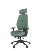 Ergonomic office chair with headrest and inflatable lumbar support for lower-back relief