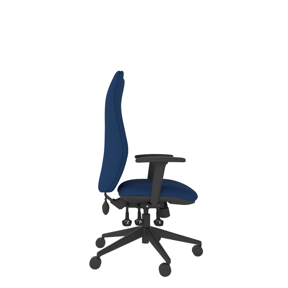 Tri Curve extra high back ergonomic office chair featuring a four-way tri-curved upholstered backrest, inflatable lumbar support and heavy-duty adjustable mechanism - no arms