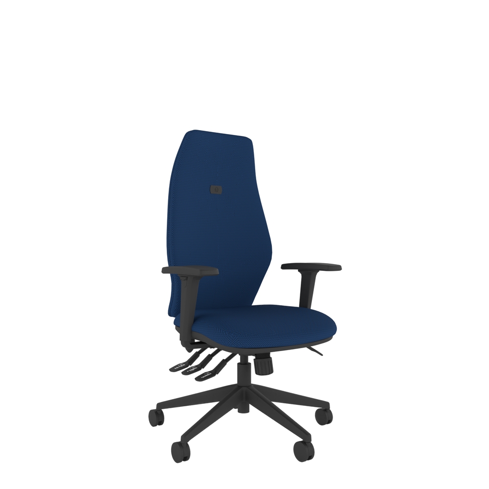 Tri Curve extra high back ergonomic office chair with four-way tri-curved backrest, inflatable lumbar support, adjustable seat & arms