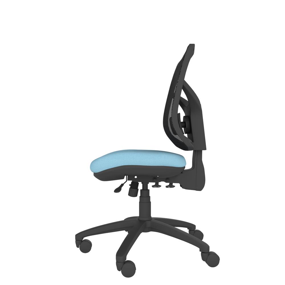 Athlete chair without arms. Stylish mesh back with lumbar support and upholstered curved seat pad