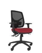 Mesh back office chair with handwheel back adjustment for quick customisation - Athlete Range. With height adjustable arms and a red, upholstered seat pad.