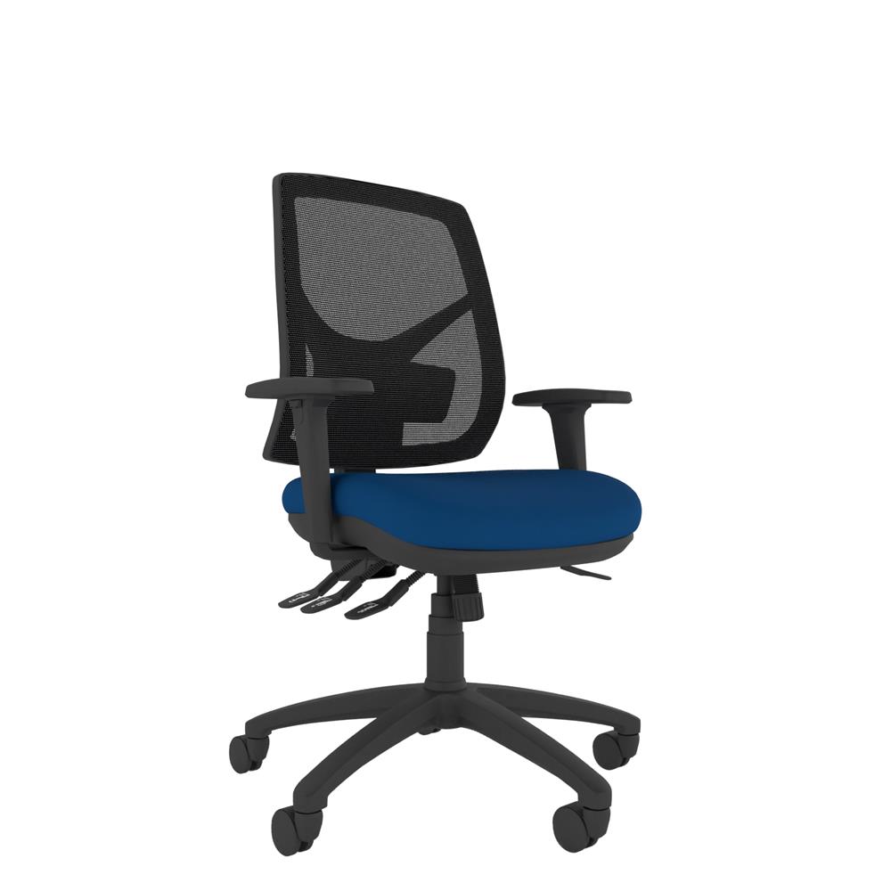 Athlete breathable mesh back chair with ratchet backrest adjustment for personalised height support. Upholstered seat pad and 5 star swivel base.