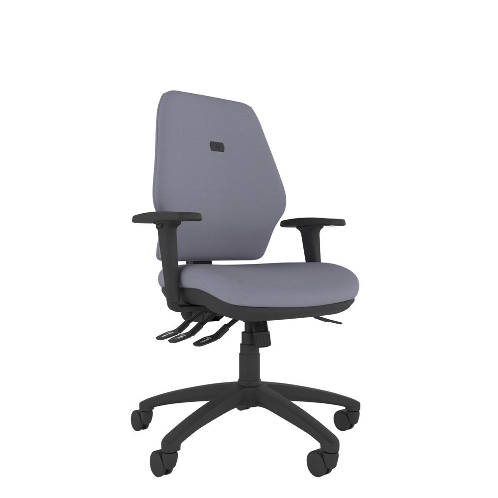 Grey highback chair. Featuring a curved high back, this ergonomic chair provides upper-body support and helps maintain proper alignment throughout the workday.