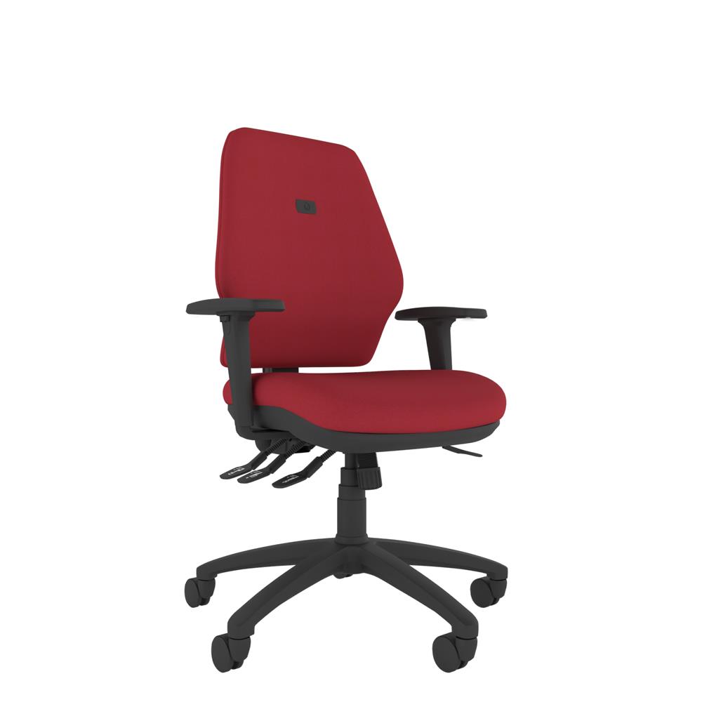 Me Lite is a modern ergonomic chair with a high back, designed to deliver reliable support and comfort for office or home use. Upholstered in Red fire retardant fabric.
