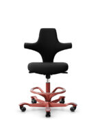 Capisco with optional footring. Front profile of ofice chair designed for sitting, perching, and standing positions.