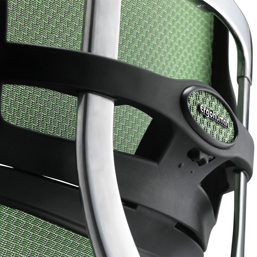 Ergohuman Elite G2 ergonomic office chair with mesh back - close up of back detail and branding