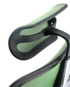 Detail of adjustable headrest on a Ergohuman Elite G2 ergonomic office chair with mesh back