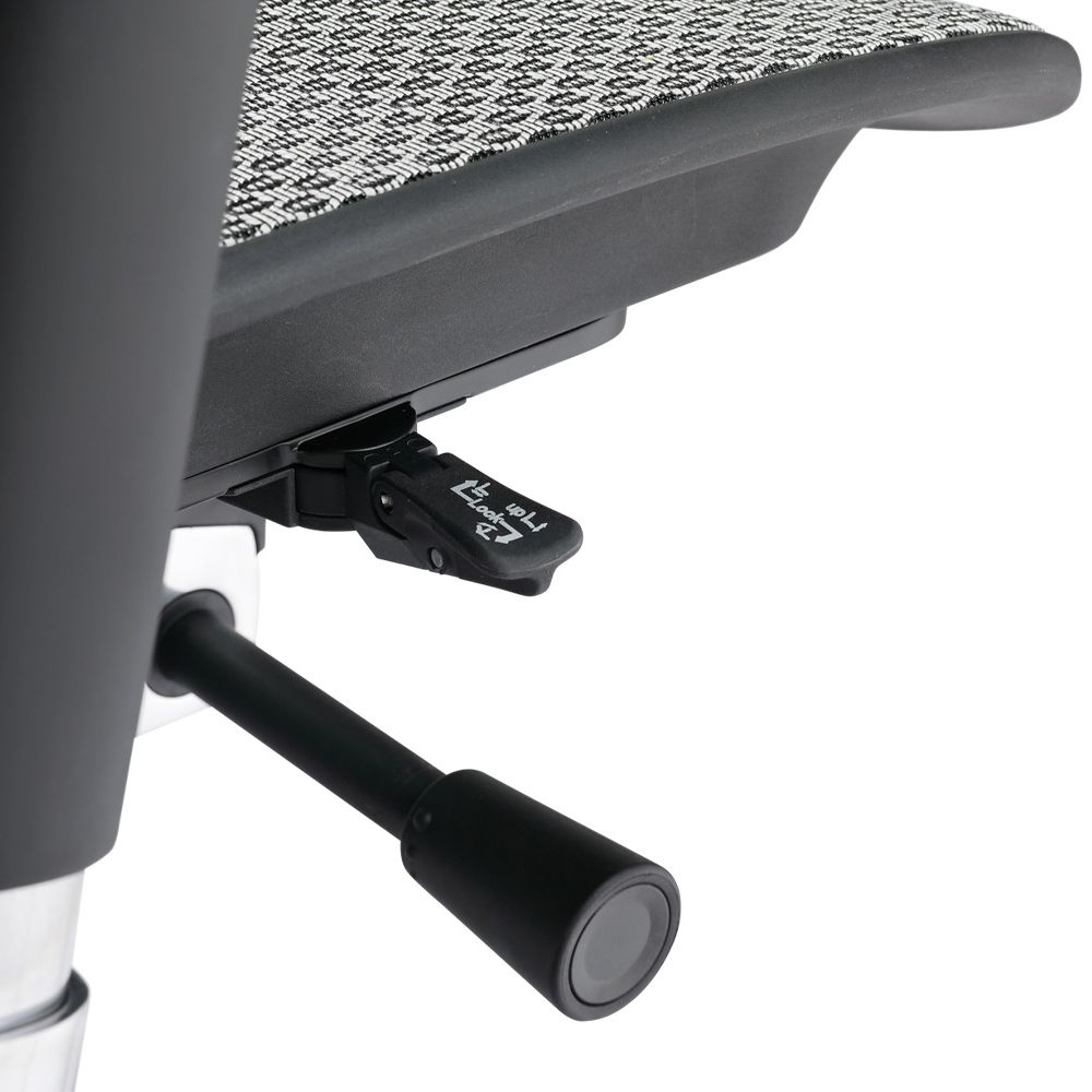 Close up of Ergohuman Elite G2 ergonomic office chair with single lever control for height, depth, and tilt