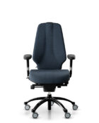 Ergonomic task chair with headrest, adjustable arms, and tilt mechanism for improved posture at the desk.