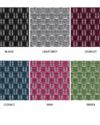 Comfort Enjoy mesh panels (finish swatches) showing black, light grey, scarlet, cobalt, pink and green