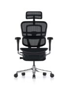 Ergohuman elite G2 Mesh back chair with headrest. Shown in black with a polished chrome base. Adjustable arms seat slide included,
