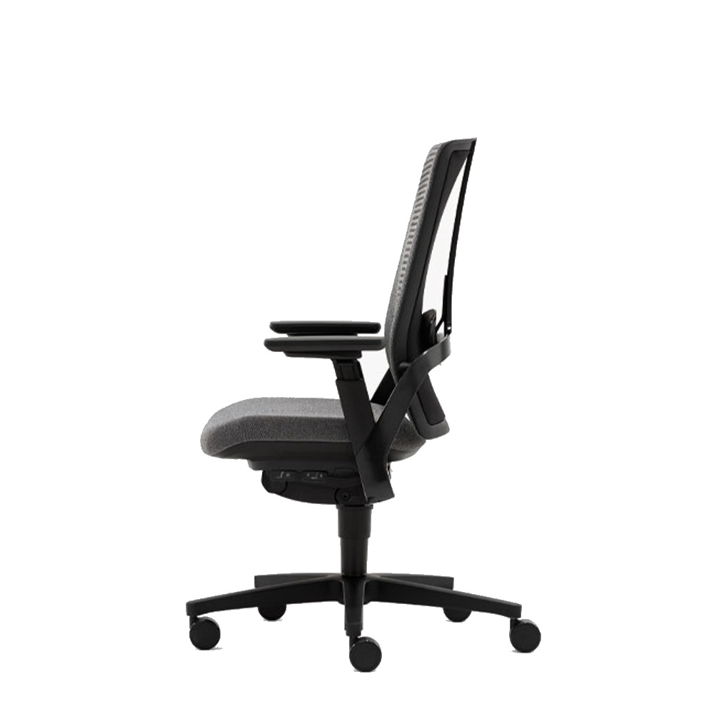 Side view of Senator i-Workchair showing curved knit back, lumbar support, demonstrating a working position