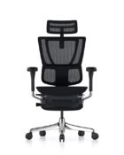 Front view of Mirus Elite G2 ergonomic office chair with adjustable armrests and optional head and leg rest. Mesh back, seat pad and chrome 5-star base.