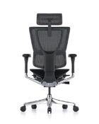 Back view - Mirus Elite G2 office chair with black frame, mesh back and seat pad with optional headrest attached.