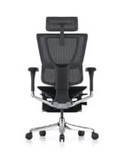 Back view - Mirus Elite G2 office chair with black frame, mesh back and seat pad with optional headrest and leg support attached.