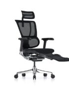 Side view of the Mirus Elite G2 mesh back chair with optional head and leg rest and dynamic lumbar system.