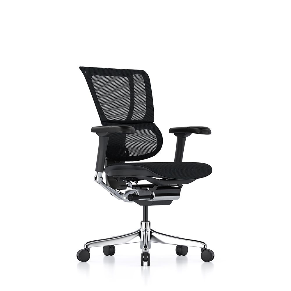 Front view of Mirus Elite G2 showing split back design and 5D adjustable armrests.