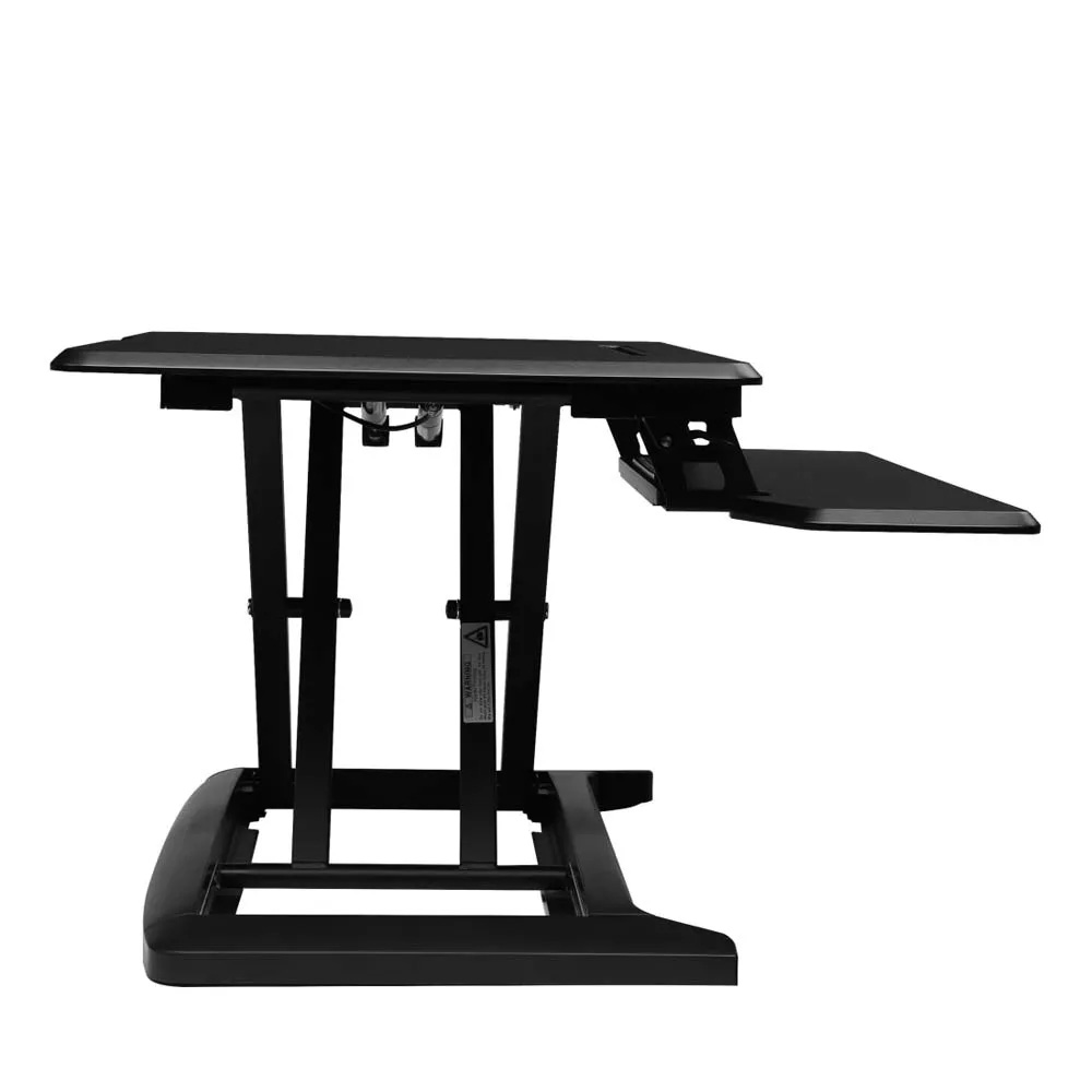 Side view of the sit stand desk - L-E-Vate standing desk solution that easily converts a standard workstation into a desk with height adjustability.