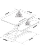 Image illustrating dimensions of the L-E_Vate Pro Standing Desk solution that easily converts a standard desk into a height adjustable desk.