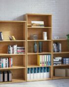Wooden Bookshelves with adjustable shelves in an office setting