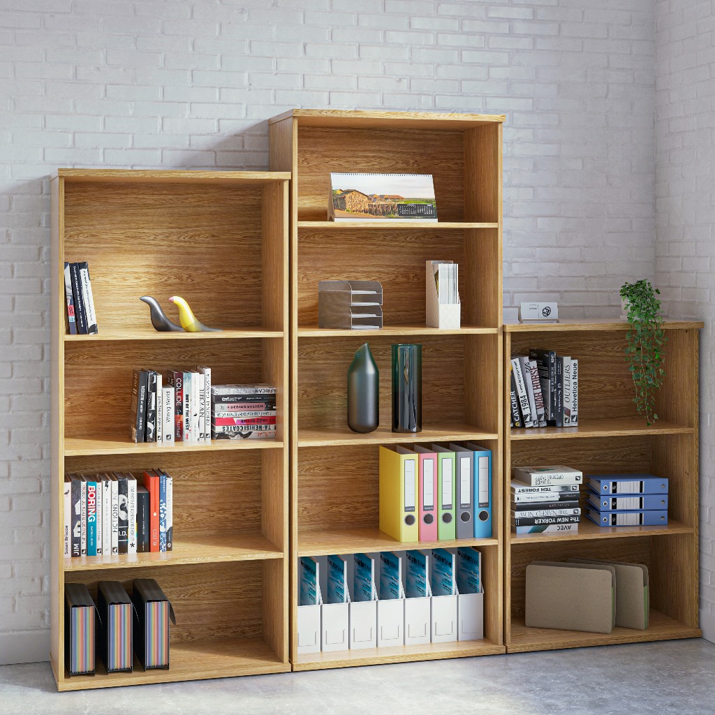 Wooden Bookshelves with adjustable shelves in an office setting