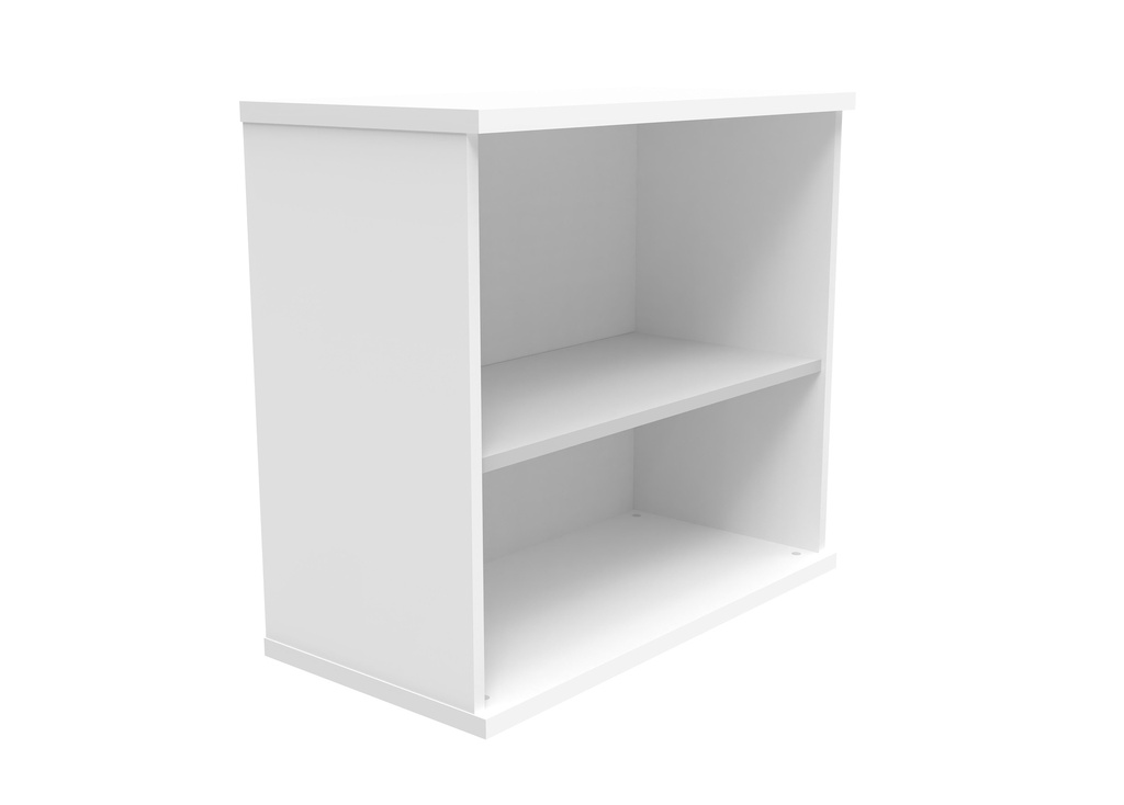 Bookcase with one shelf, standing at 730mm high. Finished in White MFC wood finish.