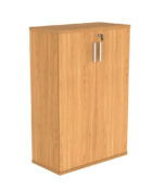 1204 high wooden cupboard with double doors, lock and silver handles.