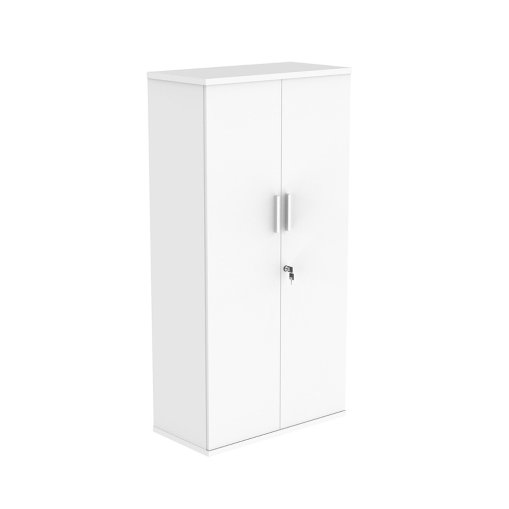Artic white wooden 2-door cupboard with lock and silver handles
