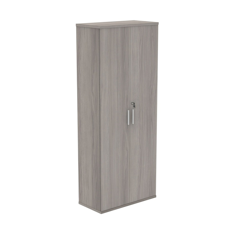 Tall 2 door dark grey wooden cupboard with lock