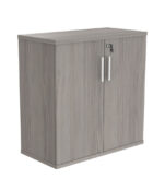 Lockable alsaskan grey oak - dark grey wooden cupboard with 2-doors, lock and silver handles